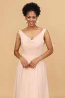 Load image into Gallery viewer, A Line V Neck Blush Chiffon Long Bridesmaid Dress