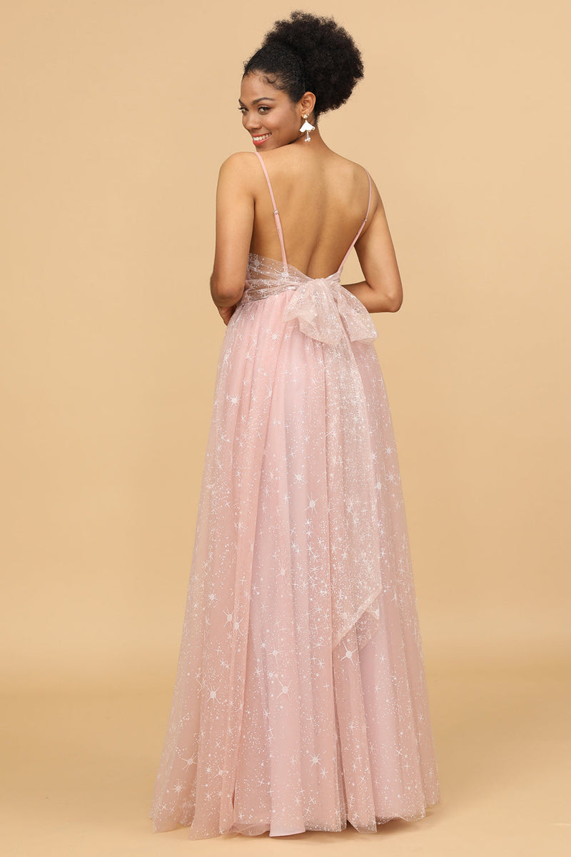 Load image into Gallery viewer, A Line Spaghetti Straps Blush Long Bridesmaid Dress