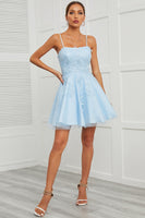 Load image into Gallery viewer, Blue Tulle Short Prom Dress with Appliques
