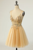 Load image into Gallery viewer, Gorgeous A Line Spaghetti Straps Grey Short Homecoming Dress with Beading