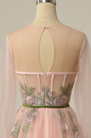 Load image into Gallery viewer, A Line Jewel Light Nude Long Prom Dress with Embroidery