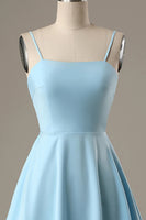 Load image into Gallery viewer, Simple Blue Open Back A Line Short Prom Dress