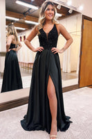 Load image into Gallery viewer, Black A-Line Sparkly Prom Dress with Pockets