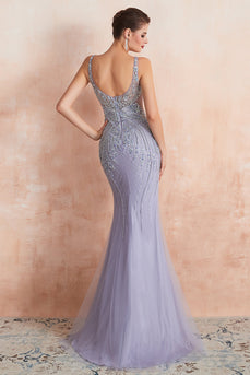 Lavender Mermaid Beaded Sparkly Prom Dress