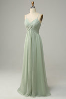 Load image into Gallery viewer, Spaghetti Straps Sleeveless Dusty Sage Bridesmaid Dress