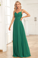 Load image into Gallery viewer, Dark Green A Line Spaghetti Straps Long Simple Prom Dress
