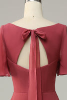 Load image into Gallery viewer, V Neck Short Sleeves Open Back Bridesmaid Dress