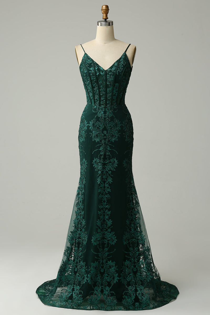 Load image into Gallery viewer, Sparkly Dark Green Mermaid Sequin Long Prom Dress