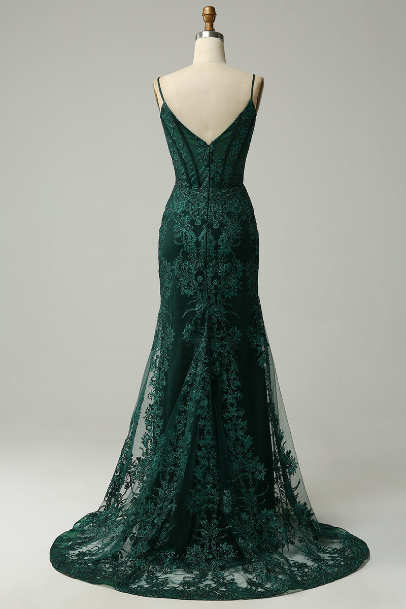 Load image into Gallery viewer, Sparkly Dark Green Mermaid Sequin Long Prom Dress