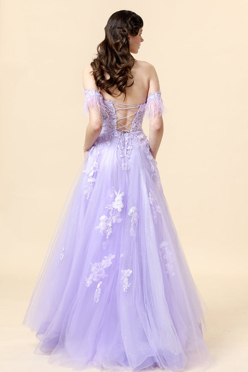 Load image into Gallery viewer, A Line Sweetheart Lavender Long Prom Dress with Appliques
