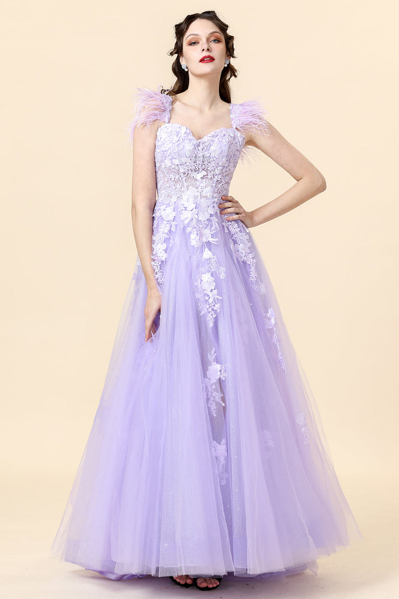 Load image into Gallery viewer, A Line Sweetheart Lavender Long Prom Dress with Appliques