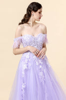 Load image into Gallery viewer, A Line Sweetheart Lavender Long Prom Dress with Appliques