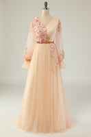 Load image into Gallery viewer, EleganT A Line V Neck Apricot Long Prom Dress with Appliques