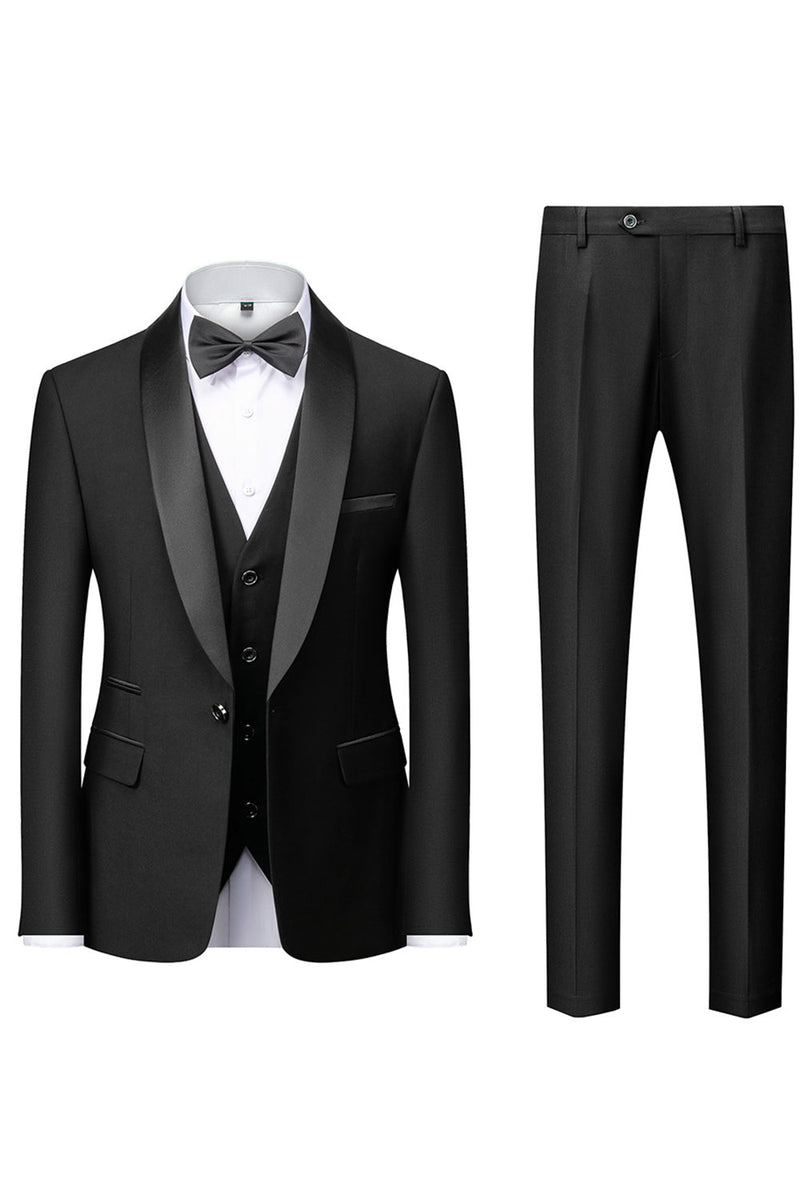 Load image into Gallery viewer, Black Shawl Lapel Three-Pieces Men's Suits