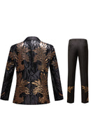 Load image into Gallery viewer, Black and Gold Jacquard Sequins Men's 2 Piece Prom Suits