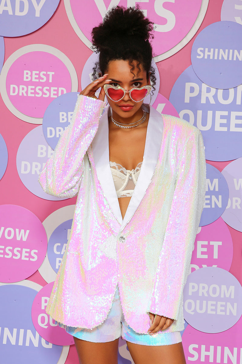 Load image into Gallery viewer, White Sparkly Prom Party Blazer for Women