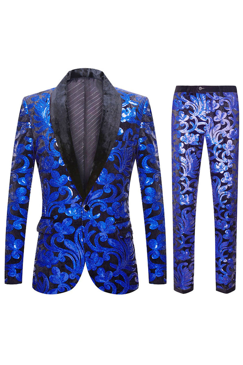 Load image into Gallery viewer, Royal Blue Sequins Men's 2 Pieces Suits
