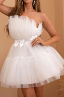 Load image into Gallery viewer, Tulle Strapless White Graduation Dress