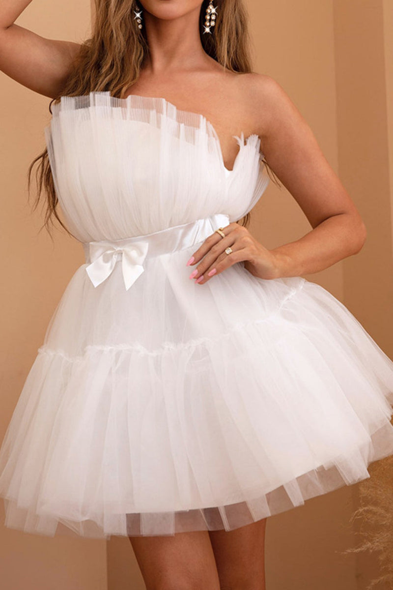 Load image into Gallery viewer, Tulle Strapless White Graduation Dress