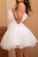 Load image into Gallery viewer, Tulle Strapless White Graduation Dress