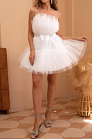 Load image into Gallery viewer, Tulle Strapless White Graduation Dress