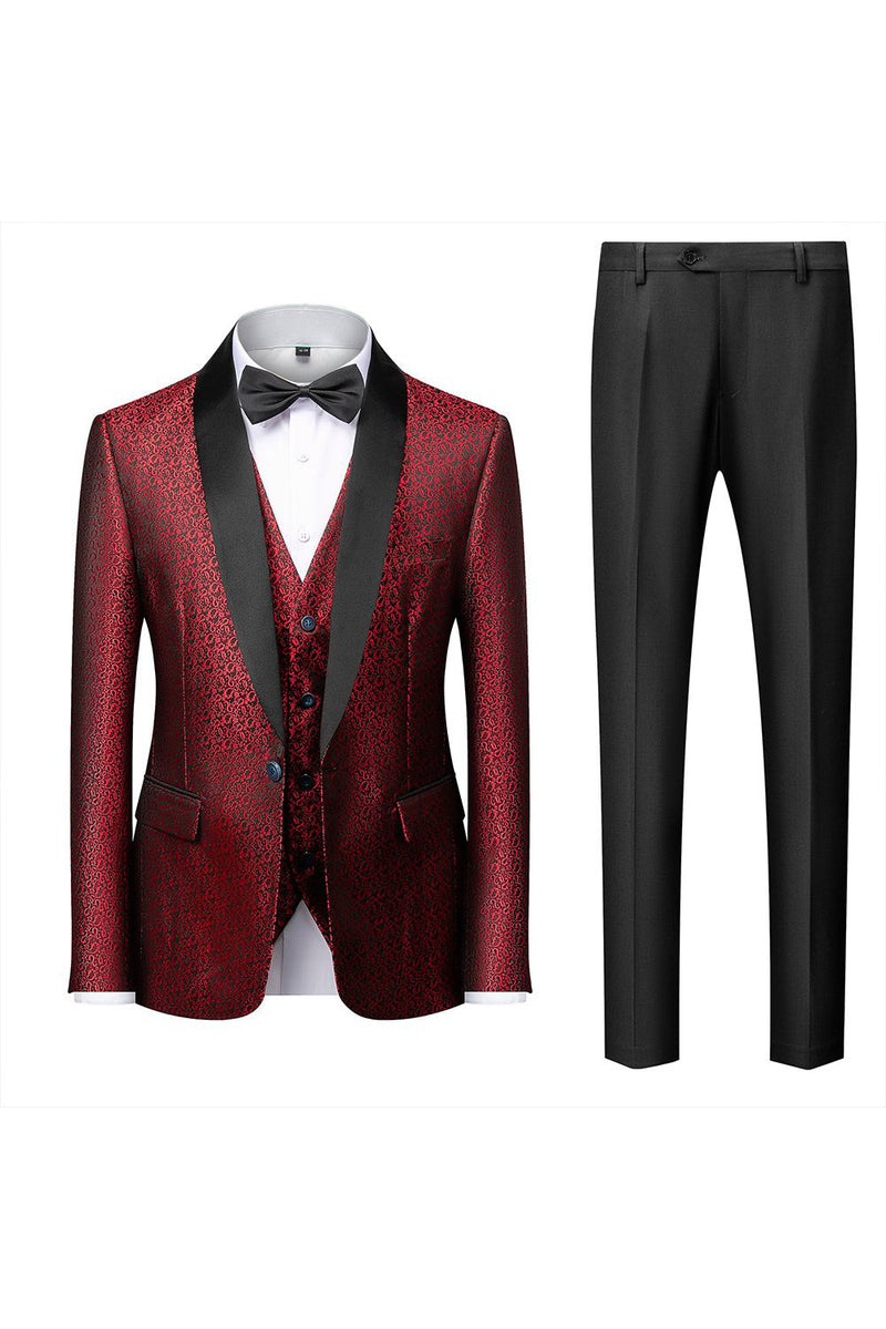 Load image into Gallery viewer, Black Shawl Lapel Jacquard 3 Pieces Men's Suits