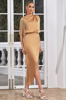 Load image into Gallery viewer, Ankle-Length Camel Formal Dress with Fringes