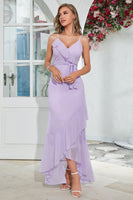 Load image into Gallery viewer, Asymmetrical Spaghetti Straps Lilac Formal Dress