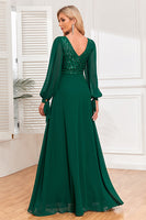 Load image into Gallery viewer, Dark Green A-Line V Neck Long Prom Dress With Sequins