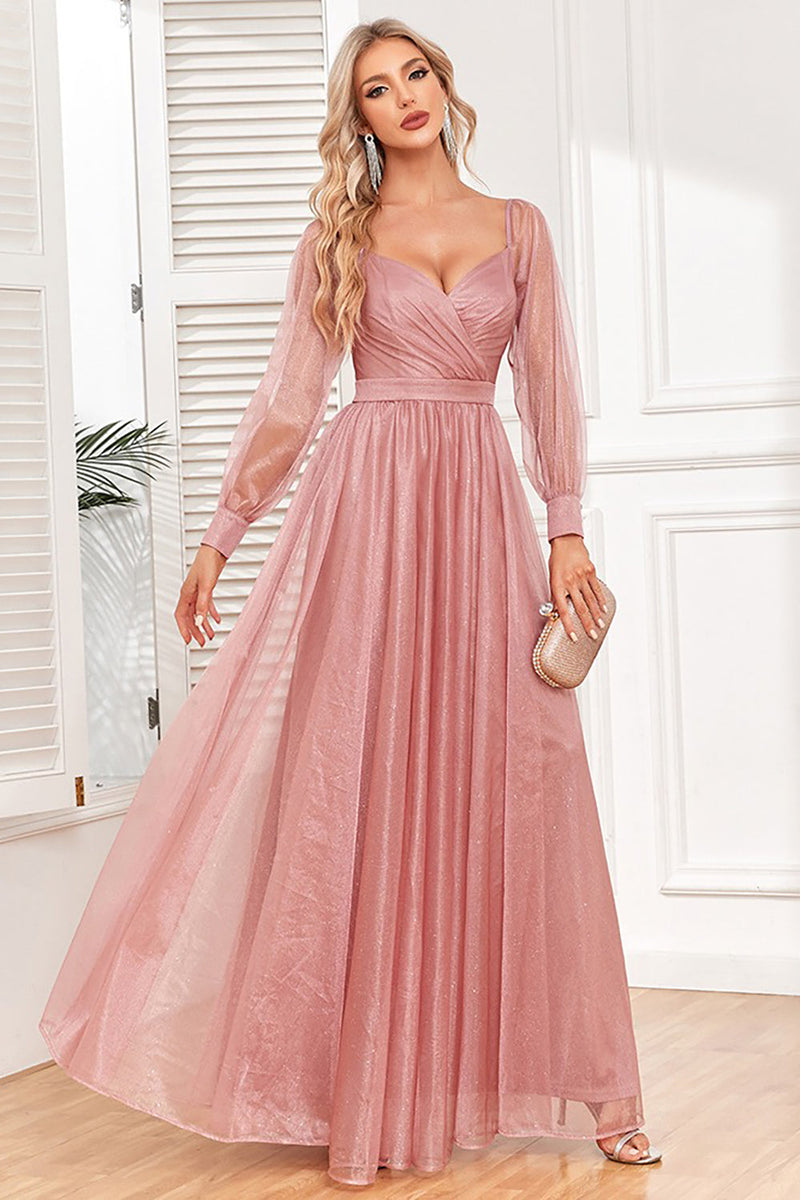 Load image into Gallery viewer, Dusty Rose A-Line Long Sleeves Prom Dress