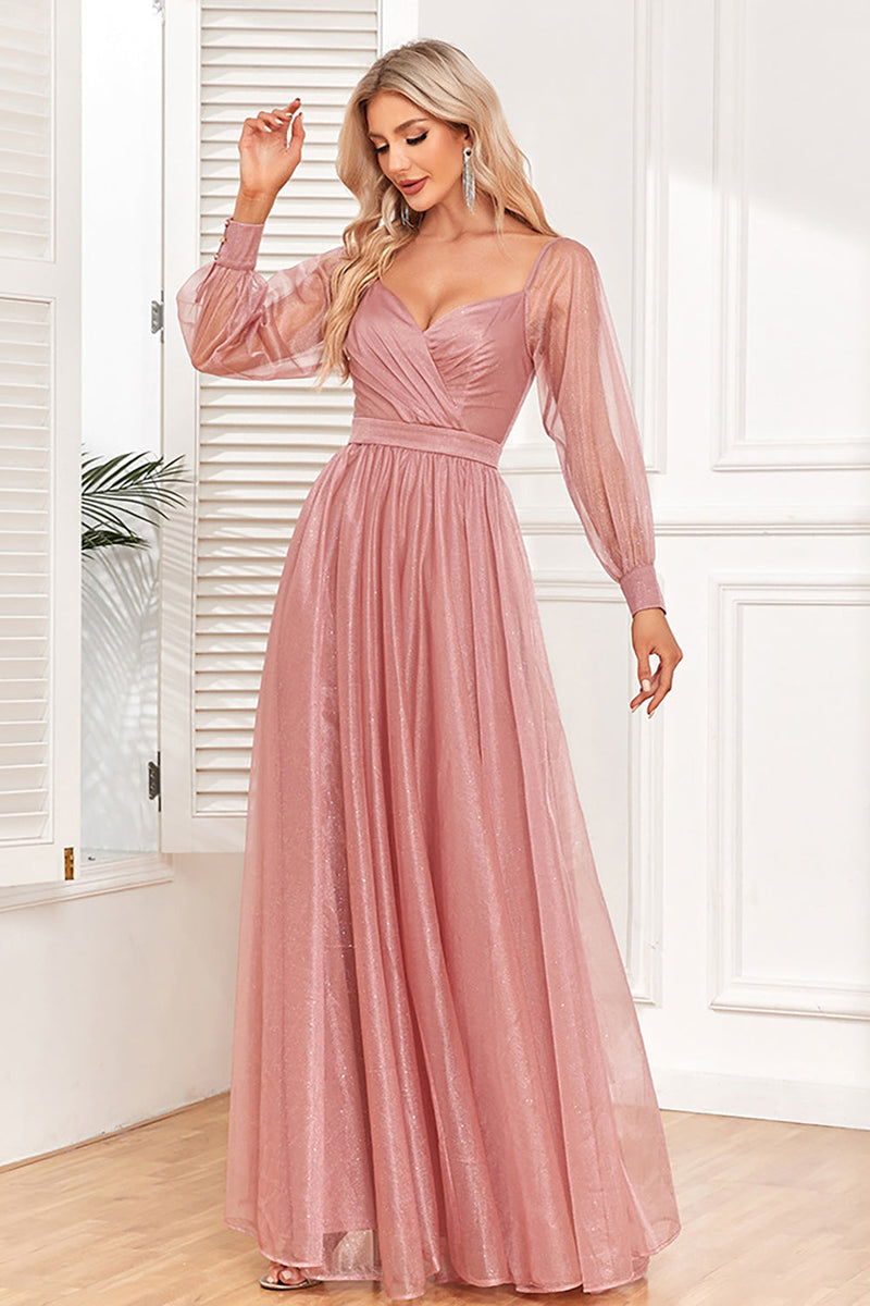 Load image into Gallery viewer, Dusty Rose A-Line Long Sleeves Prom Dress