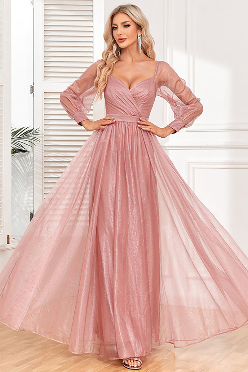 Load image into Gallery viewer, Dusty Rose A-Line Long Sleeves Prom Dress