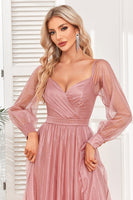 Load image into Gallery viewer, Dusty Rose A-Line Long Sleeves Prom Dress