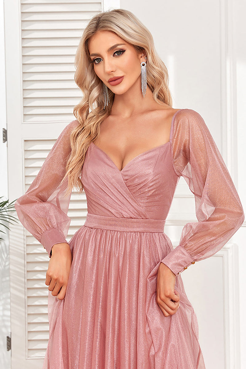 Load image into Gallery viewer, Dusty Rose A-Line Long Sleeves Prom Dress