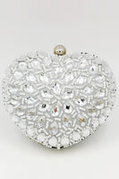 Load image into Gallery viewer, Silver Beaded Heart Shaped Party Clutch