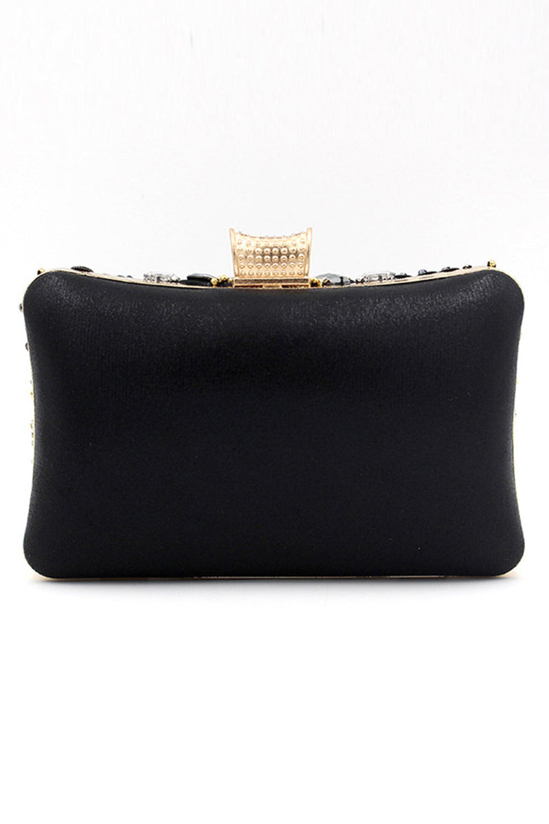Load image into Gallery viewer, Black Beaded Shoulder Chain Evening Clutch