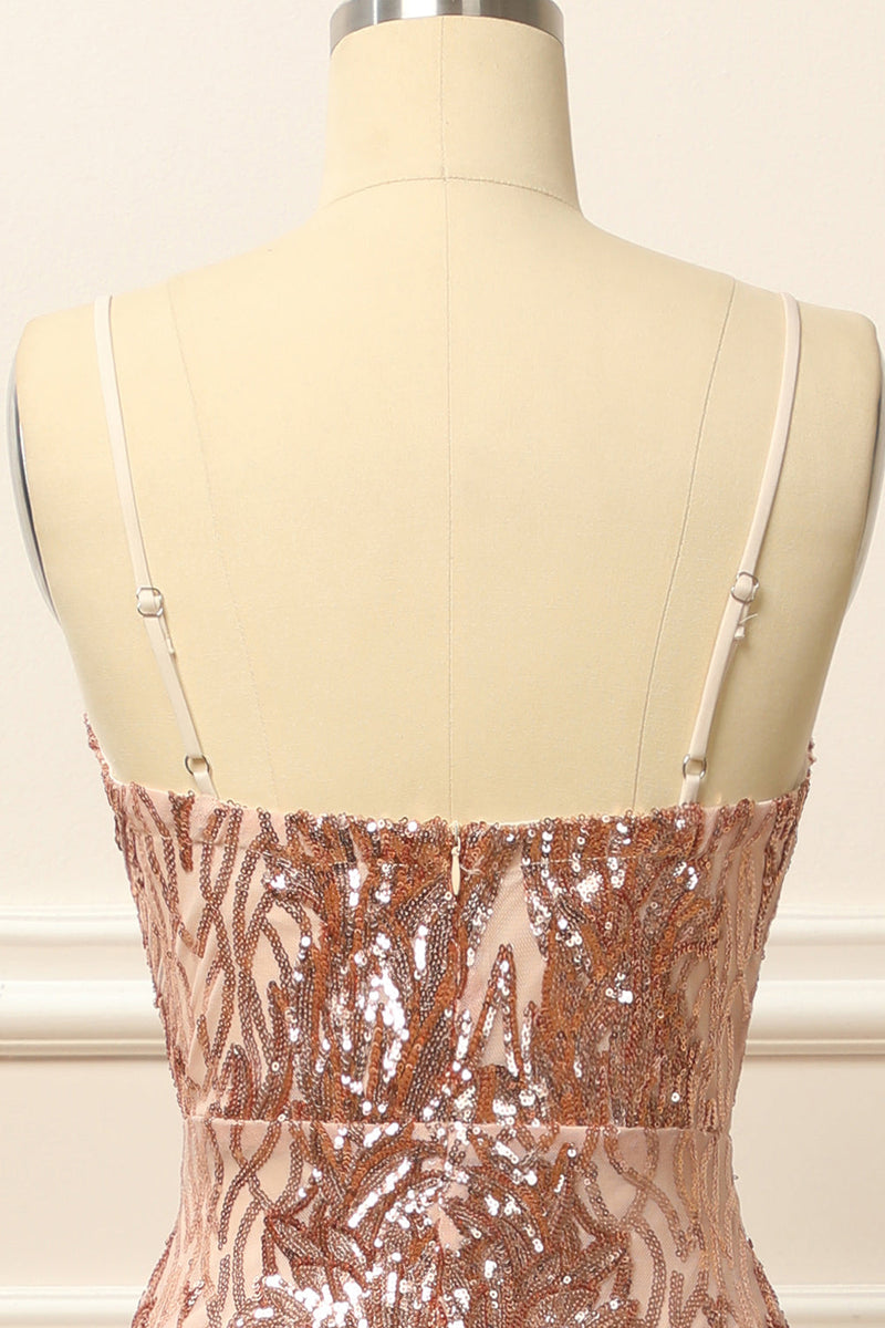 Load image into Gallery viewer, Rose Gold Sequins Long Prom Dress