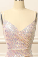 Load image into Gallery viewer, White Sequins Ruched Long Prom Dress with Slit