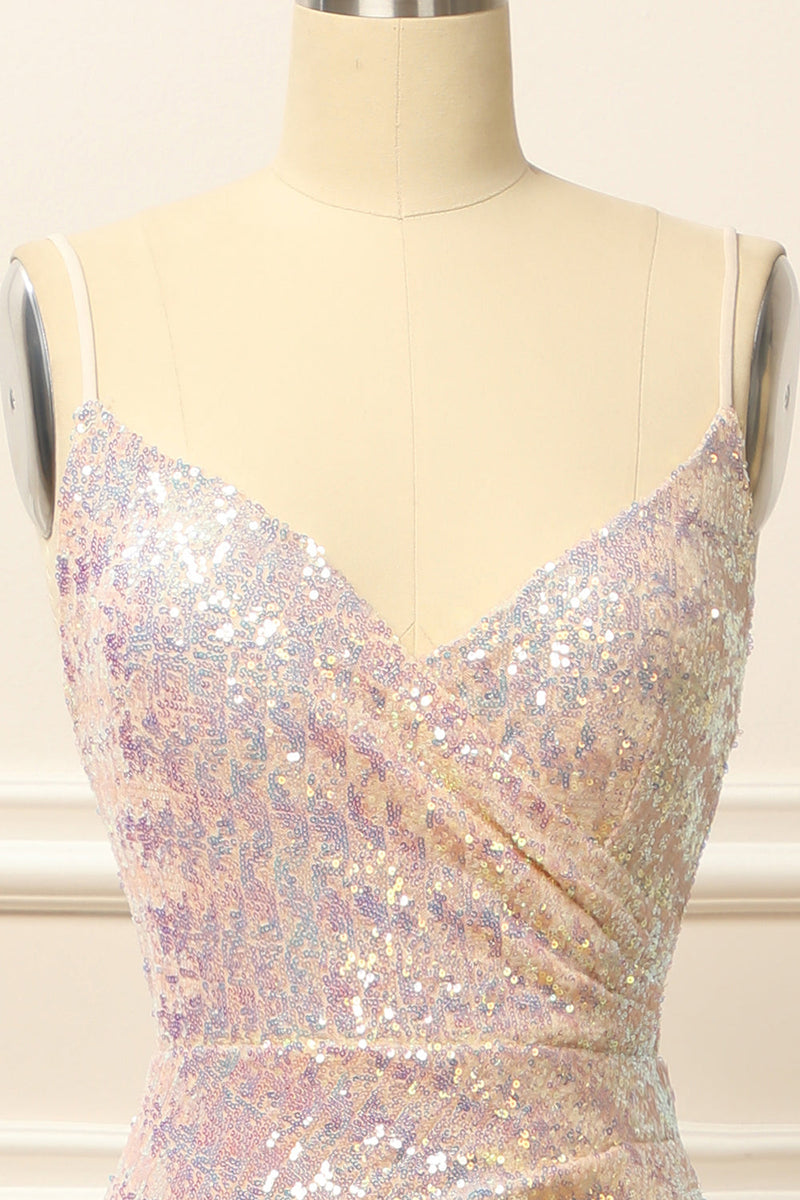 Load image into Gallery viewer, White Sequins Ruched Long Prom Dress with Slit