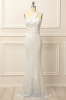 Load image into Gallery viewer, Mermaid One Shoulder White Sequins Long Prom Dress
