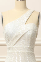 Load image into Gallery viewer, Mermaid One Shoulder White Sequins Long Prom Dress
