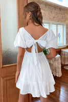 Load image into Gallery viewer, Square Neck Mini White Graduation Dress With Short Sleeves