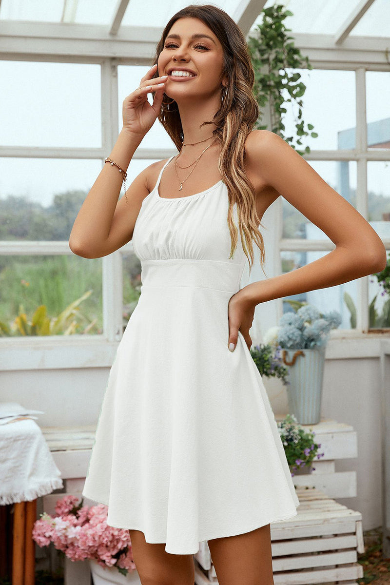 Load image into Gallery viewer, Open Back Spaghetti Straps White Graduation Dress