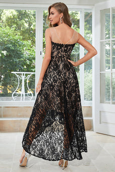 Black High-low Sleeveless Lace Dress