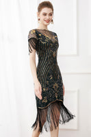 Load image into Gallery viewer, Black Sequins Bodycon Sparkly Party Dress with Fringes