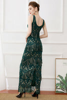 Load image into Gallery viewer, Dark Green Sheath Fringes Sequins Evening Dress