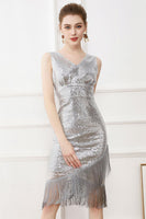 Load image into Gallery viewer, Sequins Glitter Black Saprkly Party Dress with Fringes