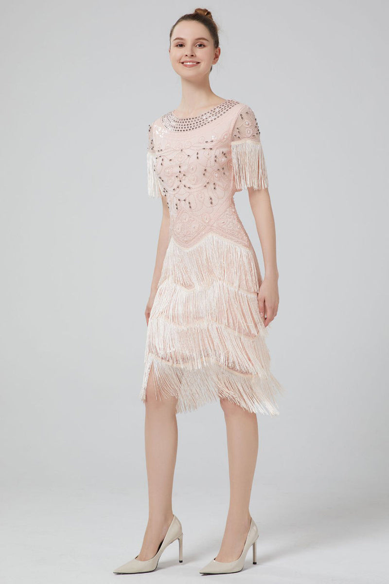 Load image into Gallery viewer, Blush Sequins Sparkly Party Dress with Fringes