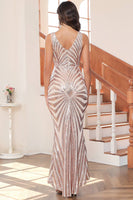 Load image into Gallery viewer, Black Sequin V-neck Sleeveless Mermaid Long Evening Party Dress