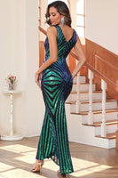 Load image into Gallery viewer, Black Sequin V-neck Sleeveless Mermaid Long Evening Party Dress